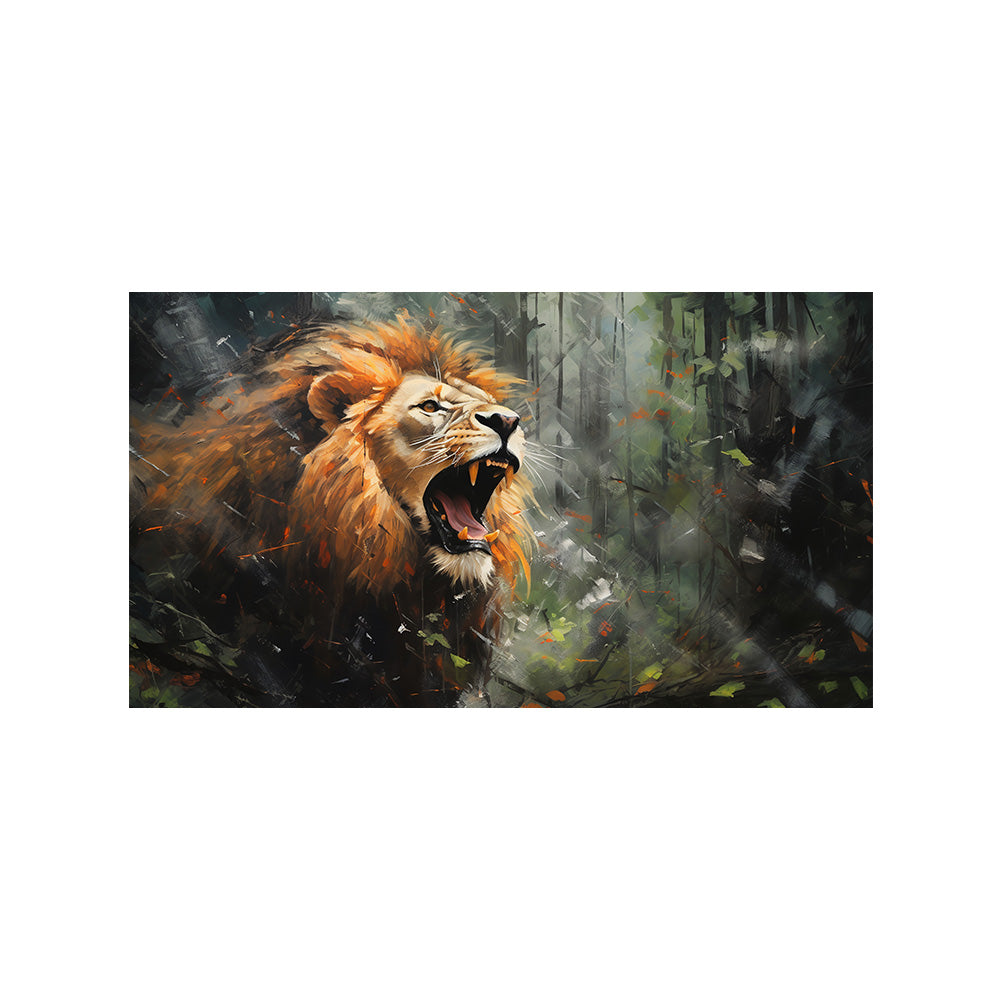 Roaring Lion in Forest Canvas Wall Painting
