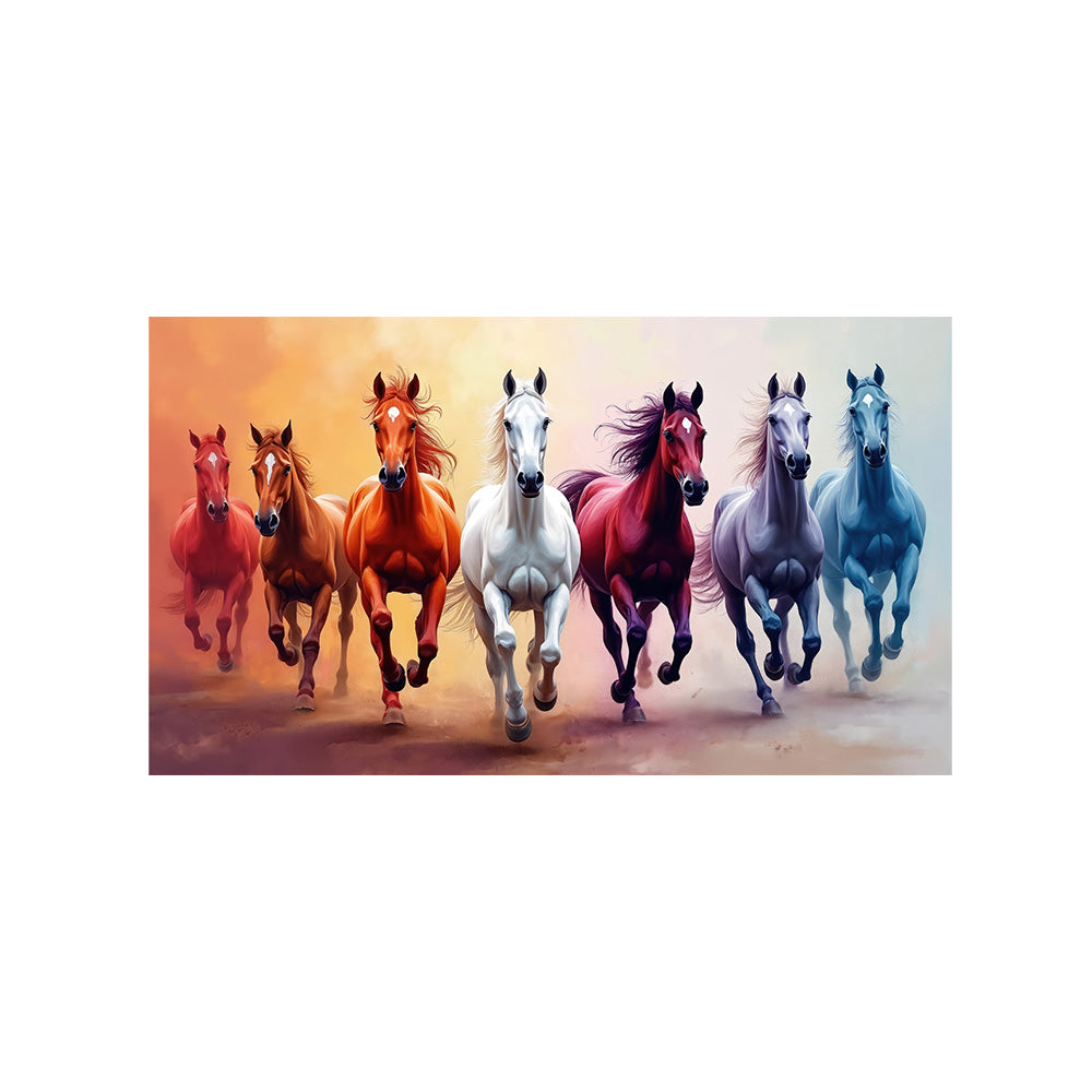 Colorful Seven Horses Canvas Wall Painting