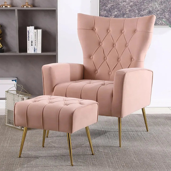 Danney Accent Chair with Ottoman - Pink