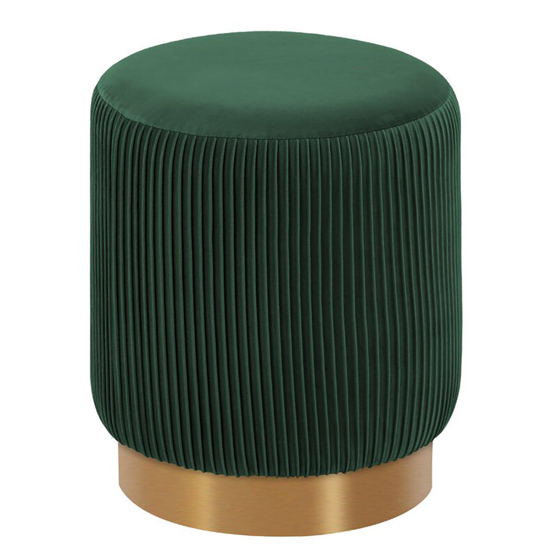 Round Velvet Gold Ottaman/Poufee In Green