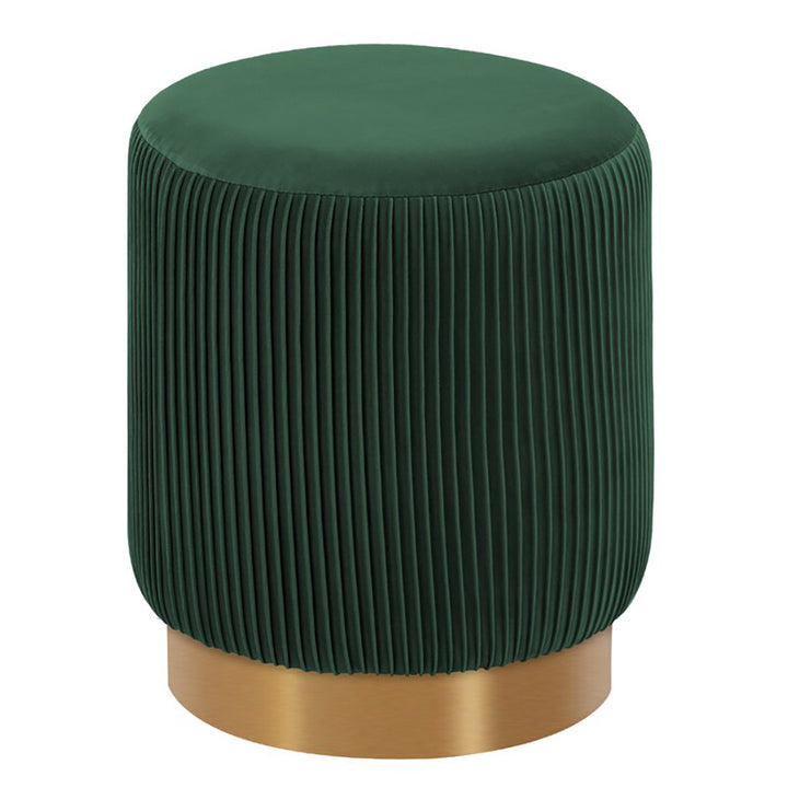 Round Velvet Gold Ottaman/Poufee In Green