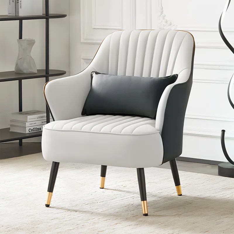 Havya Faux Leather Arm Chair Grey White | Faux Leather Armchair Grey White