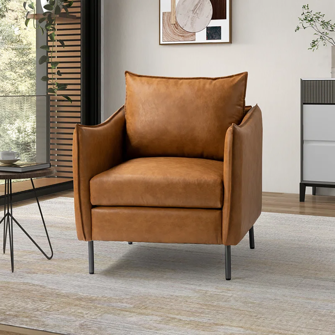 Lucas Accent Chair Tan | Mid Century Accent Chair Tan Brown