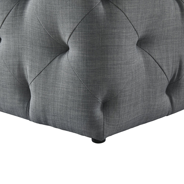 Square Tufted Velvet Ottaman/Poufee In Light Grey