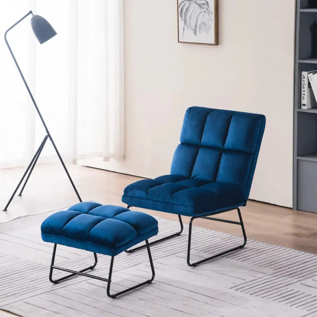 Hiltonia Chair with Ottoman – Blue