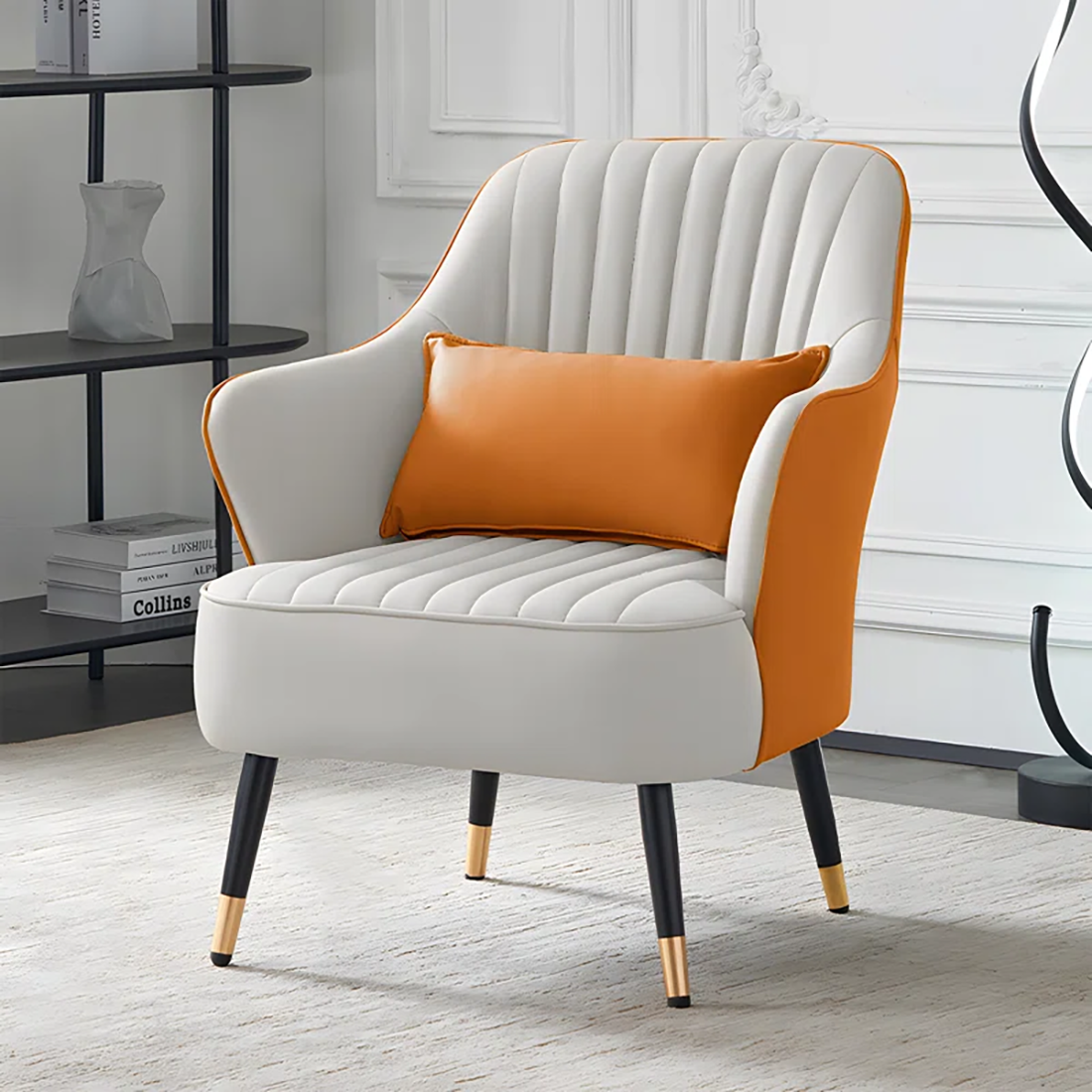 Havya Faux Leather Arm Chair Orange | Faux Leather Armchair Rust Orange