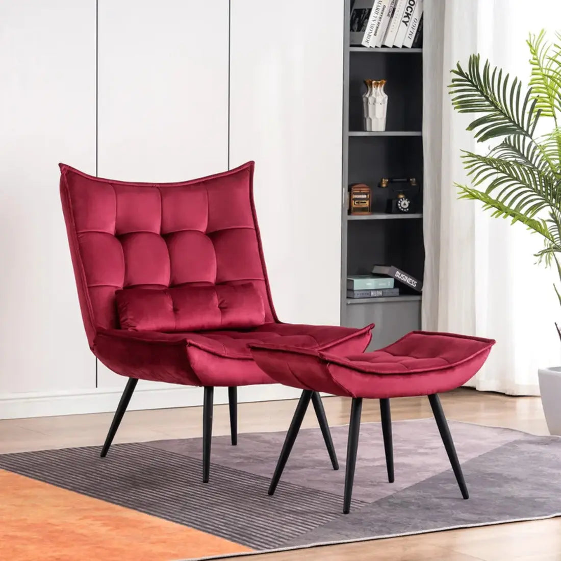 Elroy Accent Chair with Ottoman – Burgundy