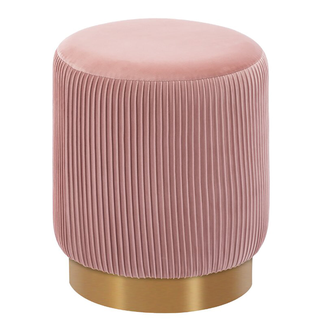 Round Velvet Gold Ottaman/Poufee In Pink