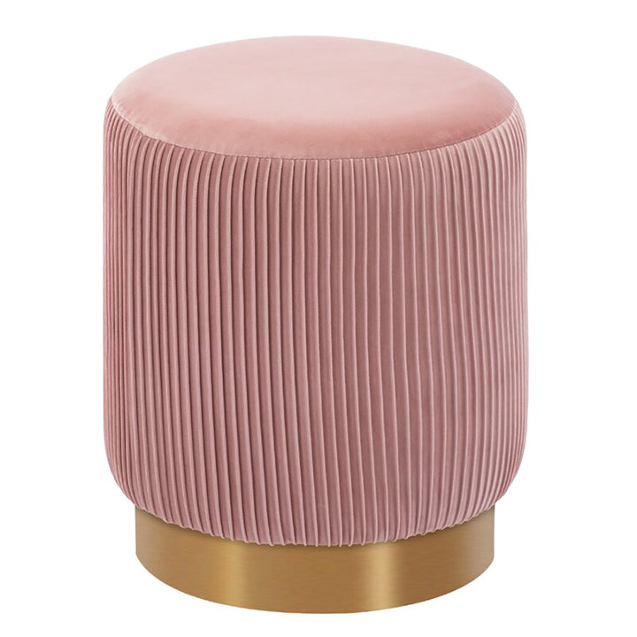 Round Velvet Gold Ottaman/Poufee In Pink