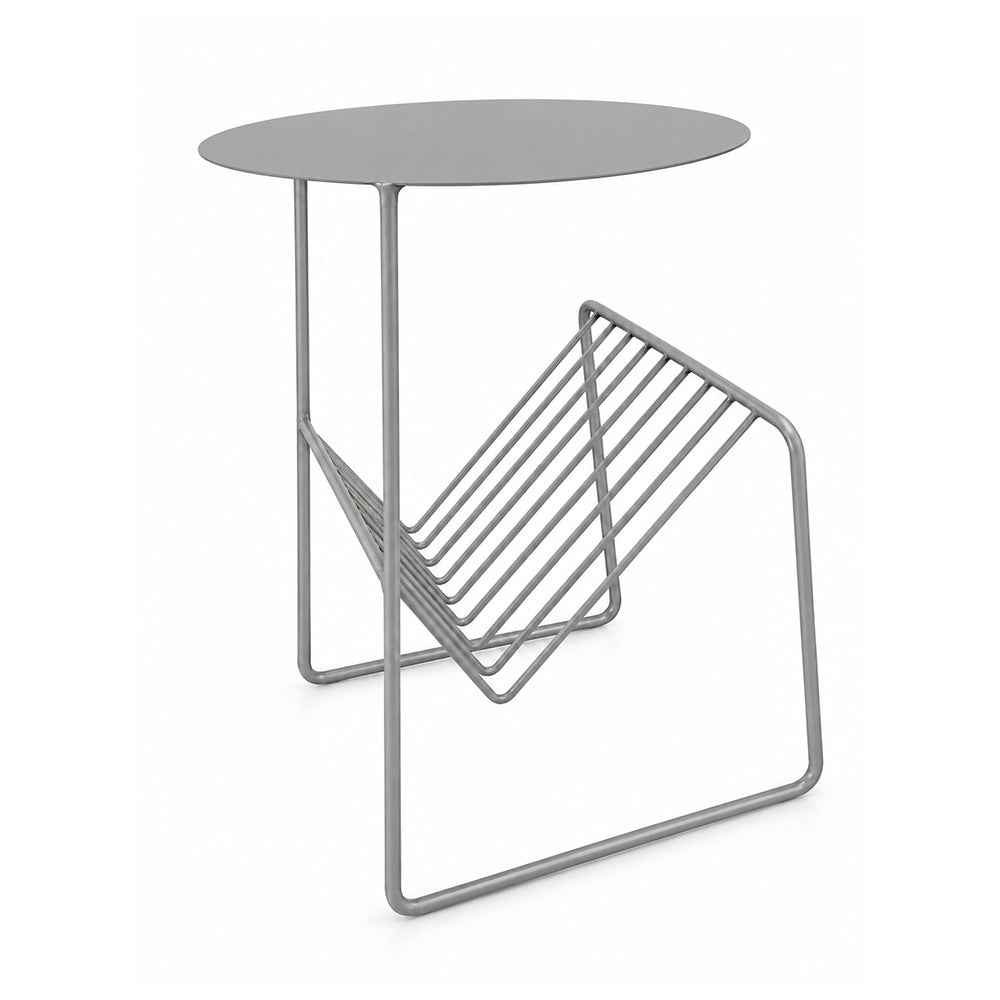 Modern Metal Round Side Table with Geometric Magazine Rack