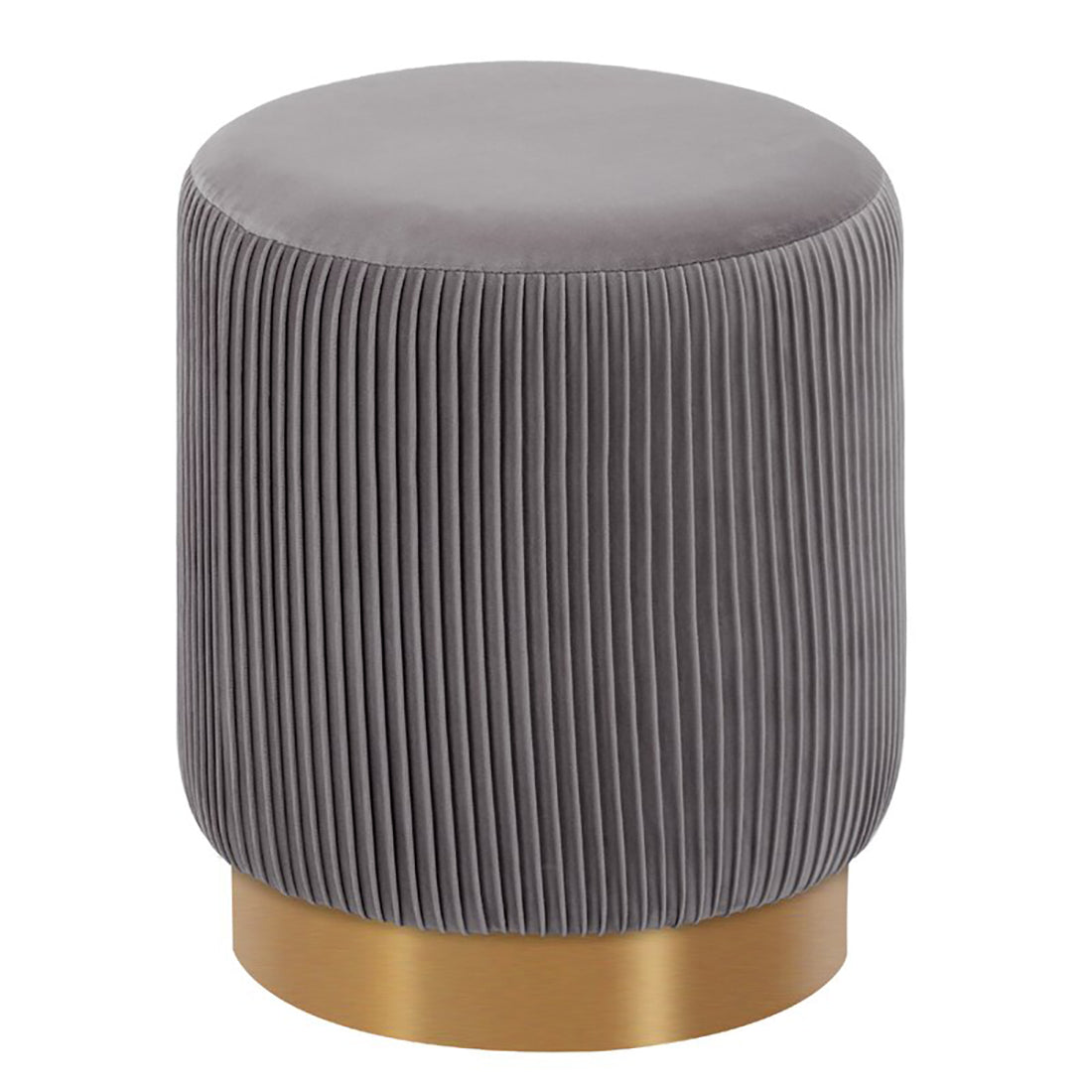 Round Velvet Gold Ottaman/Poufee In Grey