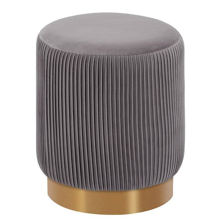 Round Velvet Gold Ottaman/Poufee In Grey