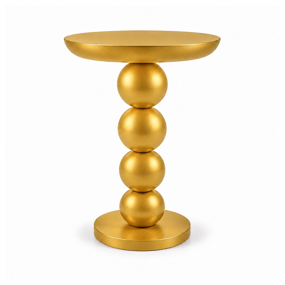 Modern Metal Round Side Table with Beaded Pedestal Base
