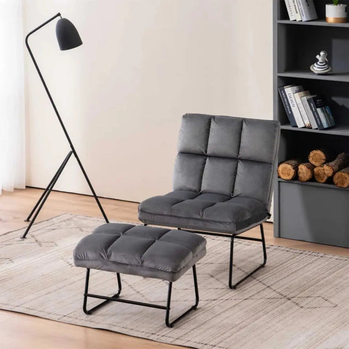 Hiltonia Chair with Ottoman – Grey