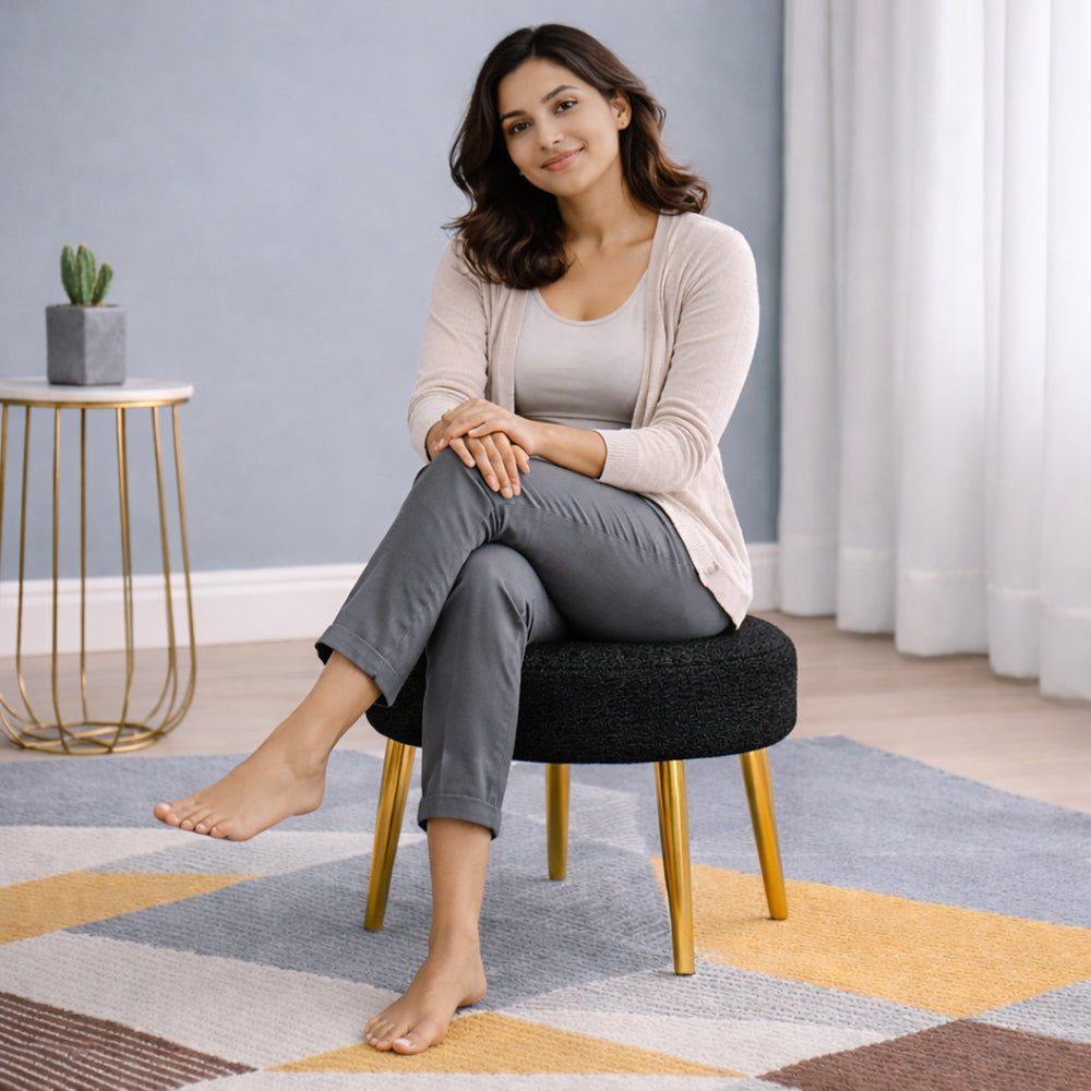 Luna Bouclé Ottoman With Golden Legs