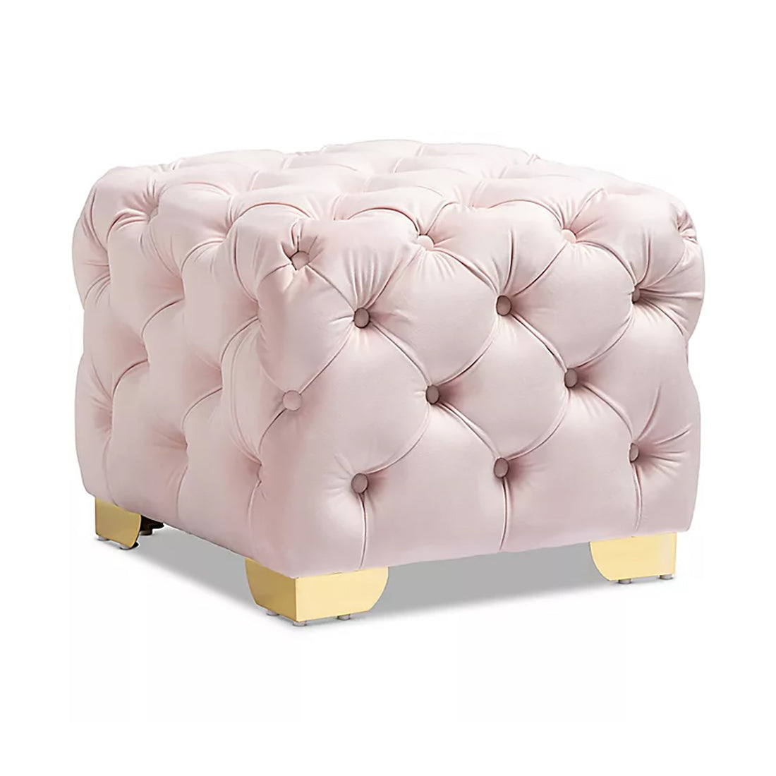 Square Velvet Ottoman/Poufee In Pink /Gold