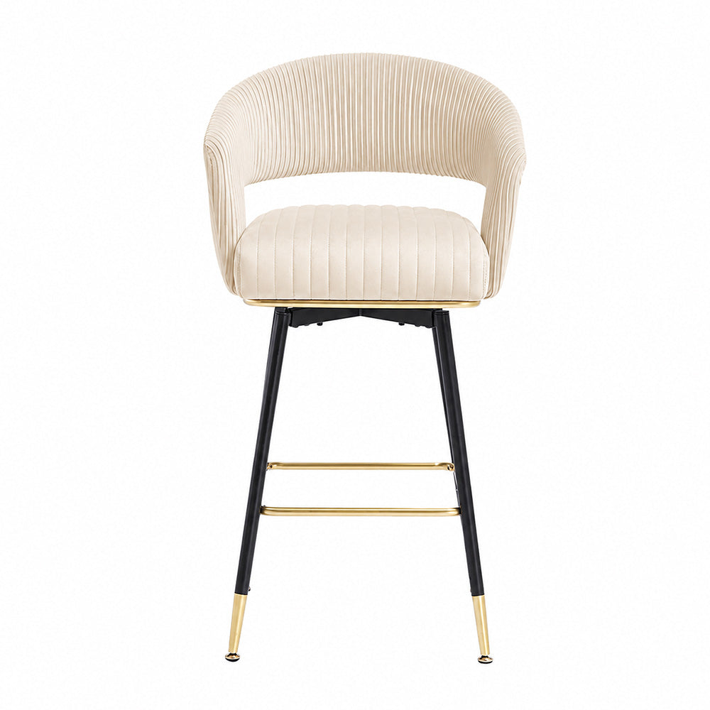 Doe Buck Mixoy  Luxury Emerald Beige Velvet Counter Height Bar Stool Chair with Gold Accents – Modern Kitchen Island & Breakfast Bar Seating