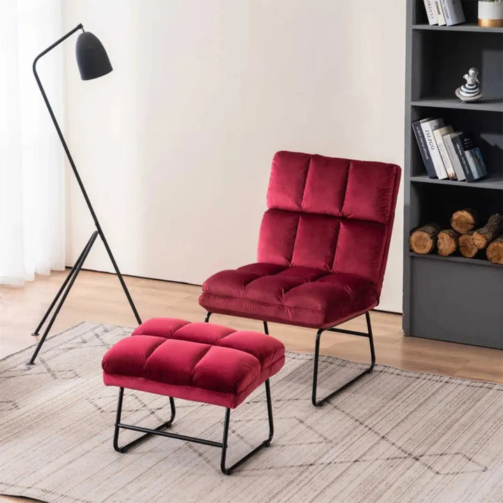 Hiltonia Chair with Ottoman – Burgundy