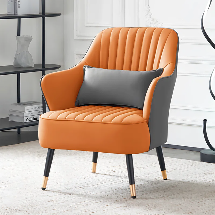 Havya Faux Leather Arm Chair Grey Orange | Faux Leather Armchair Grey Orange