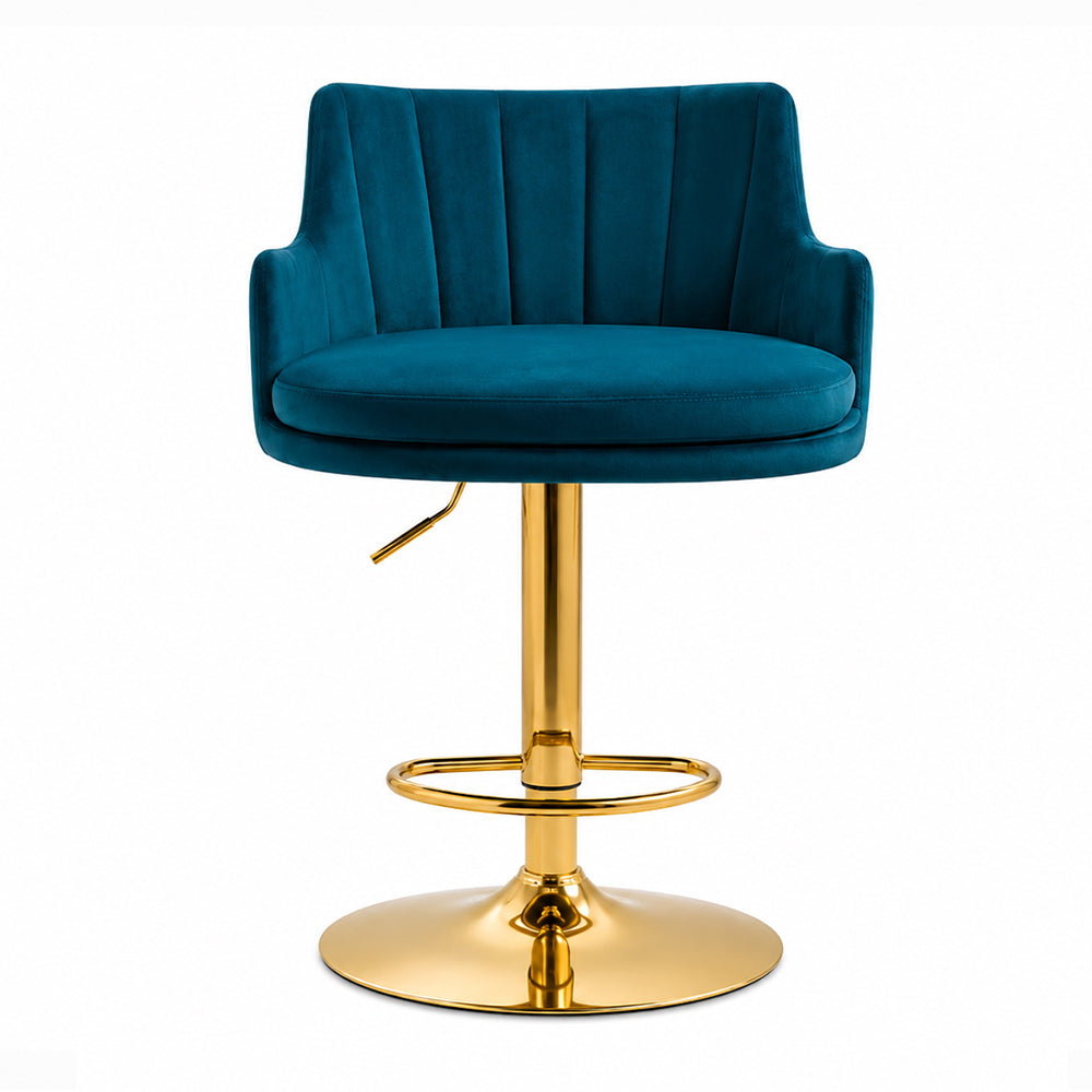 Doe Buck Oliver Luxury Teal Blue Velvet Adjustable Bar Stool Chair with Gold Hydraulic Base – Modern Kitchen Island & Breakfast Counter Seating