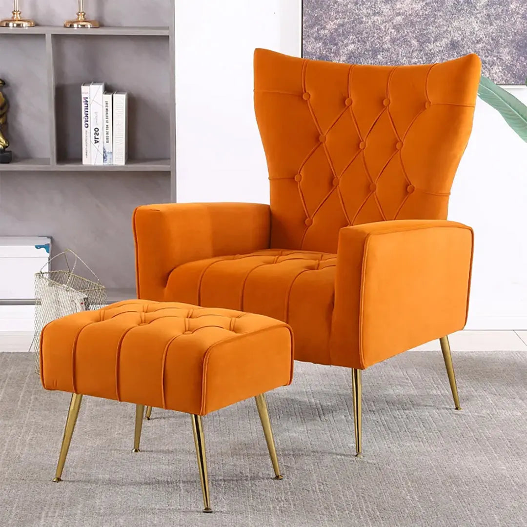 Danney Accent Chair with Ottoman - Orange