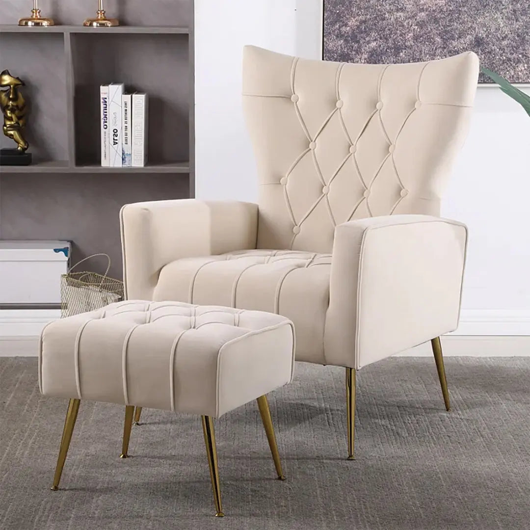Danney Accent Chair with Ottoman - Beige