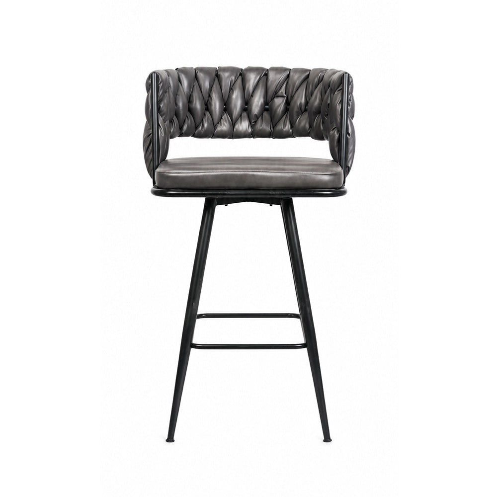 Doe Buck Presley Luxury Grey Braided Faux Leather Bar Stool Chair – Modern Counter Height Stool with Metal Frame for Kitchen Island & Home Bar