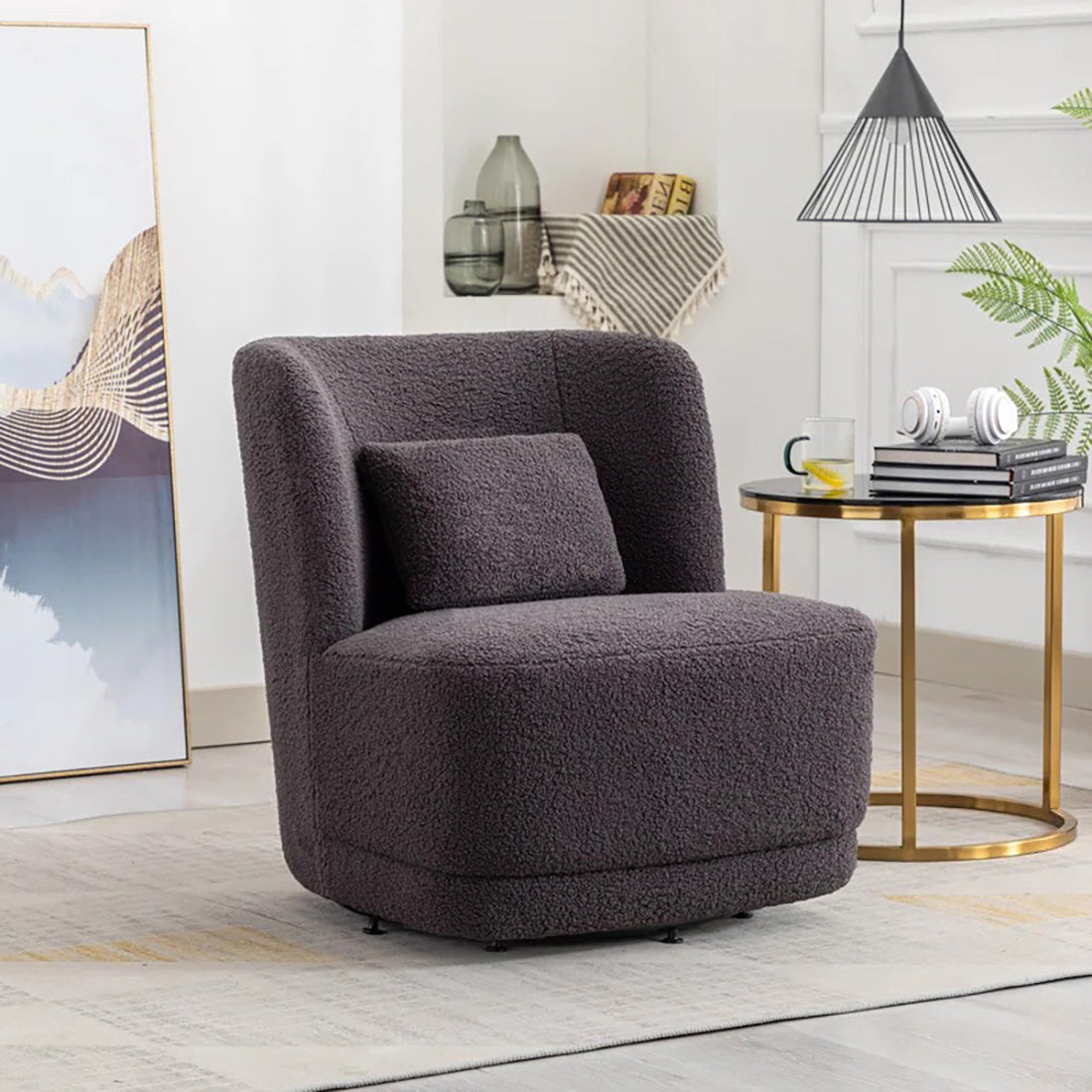 Deeda Barrel Chair Grey | Upholstered Barrel Accent Chair Cool Grey