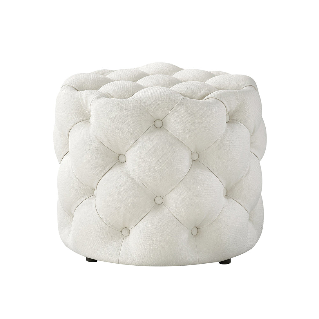 Round Tufted Velvet Ottaman/Poufee In White