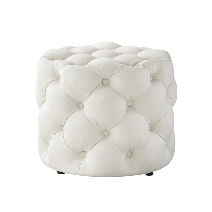 Round Tufted Velvet Ottaman/Poufee In White