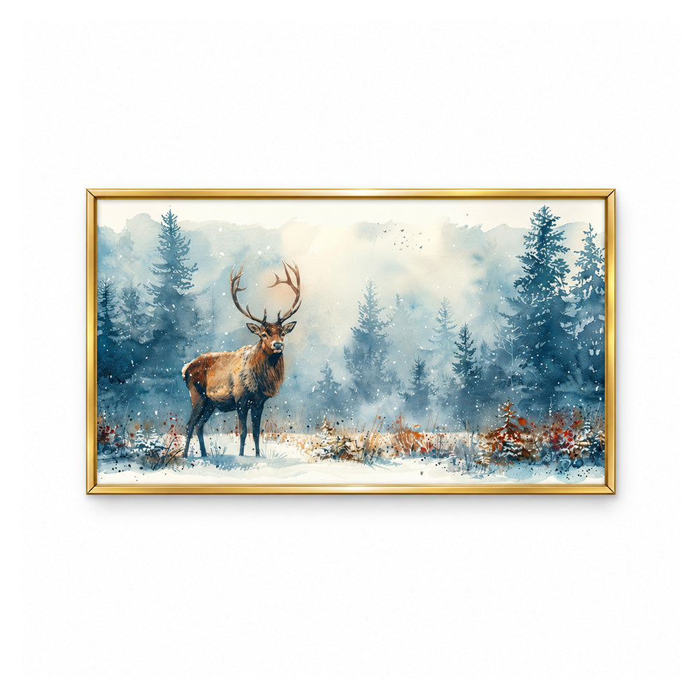Winter Deer Landscape Canvas Wall Painting