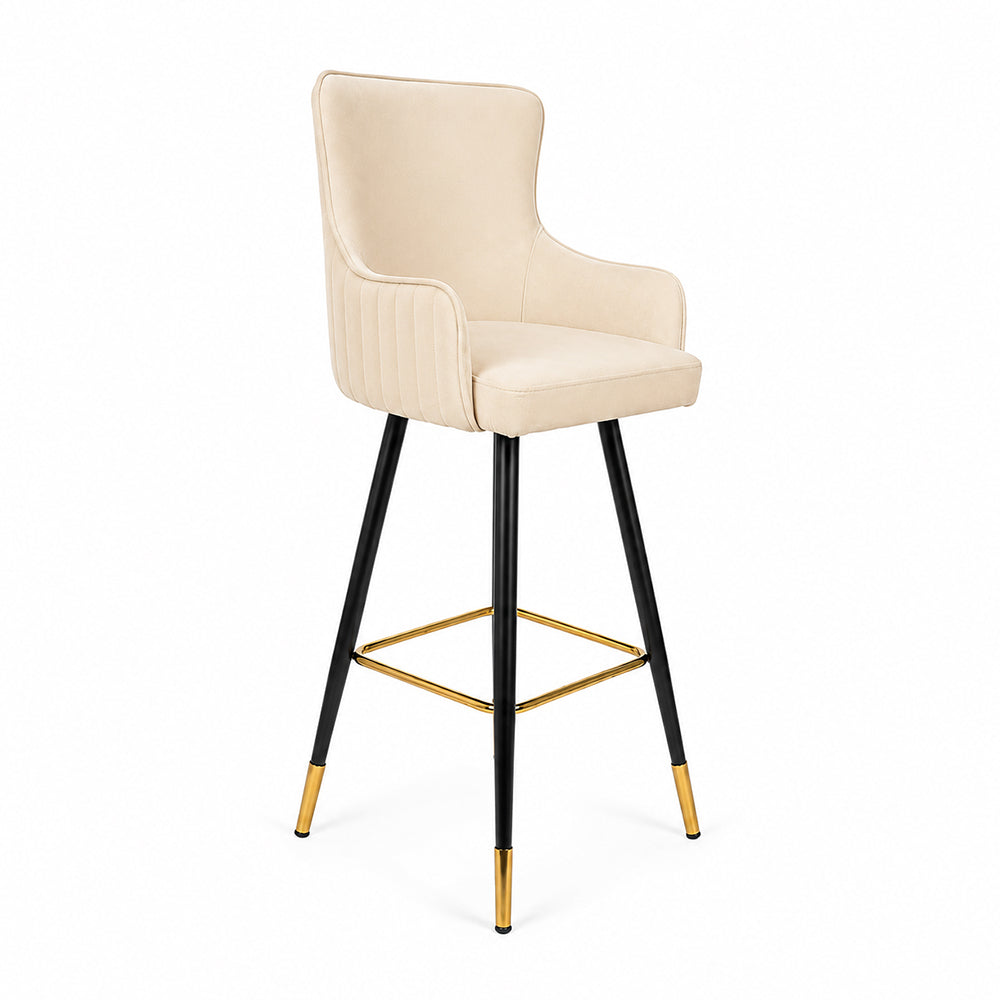 Doe Buck Nolen Luxury Beige Upholstered Counter Height Bar Stool Chair with Gold-Tipped Metal Legs – Modern Kitchen Island & Breakfast Bar Seating