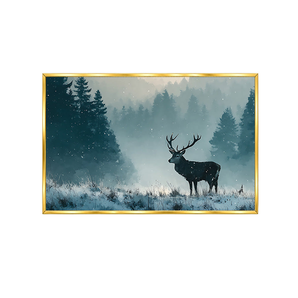 Stag in Snowy Forest Canvas Wall Painting