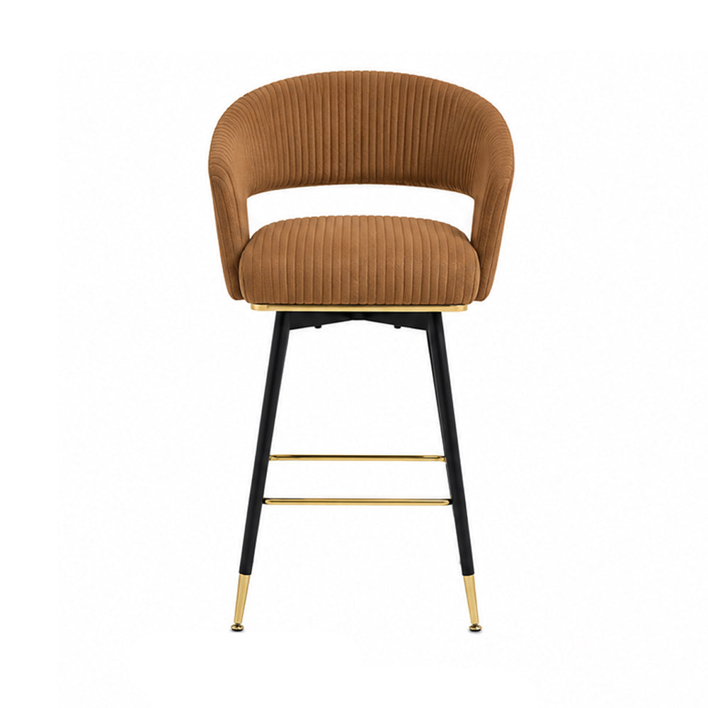 Doe Buck Mixoy  Luxury Emerald Brown Velvet Counter Height Bar Stool Chair with Gold Accents – Modern Kitchen Island & Breakfast Bar Seating
