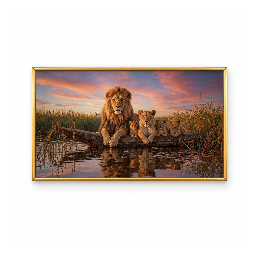 Lion Family at Sunset Canvas Wall Painting
