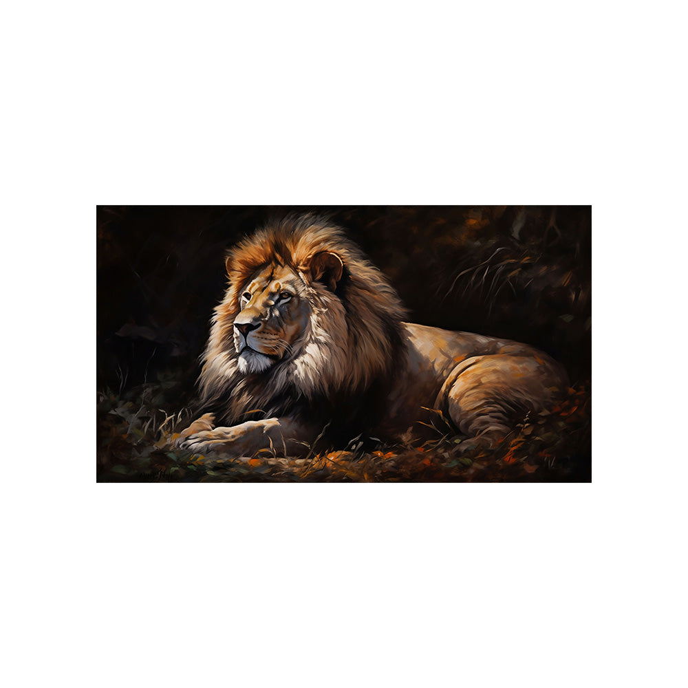 Lion King on Rocky Peak Canvas Wall Painting