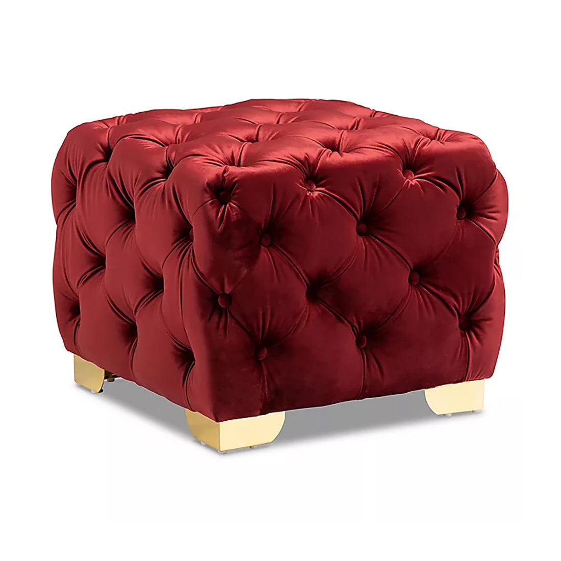 Square Velvet Ottoman/Poufee In Burgundy /Gold