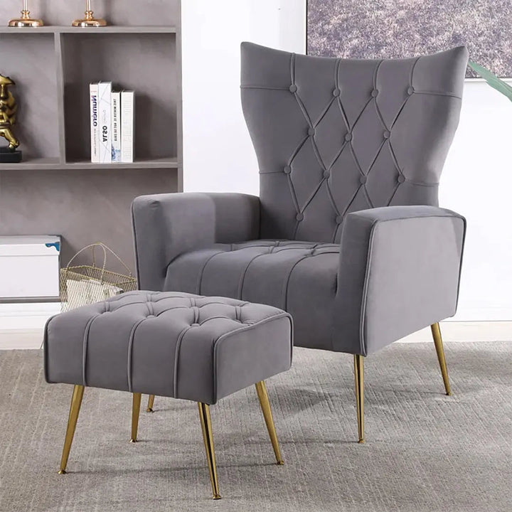 Danney Accent Chair with Ottoman - Grey