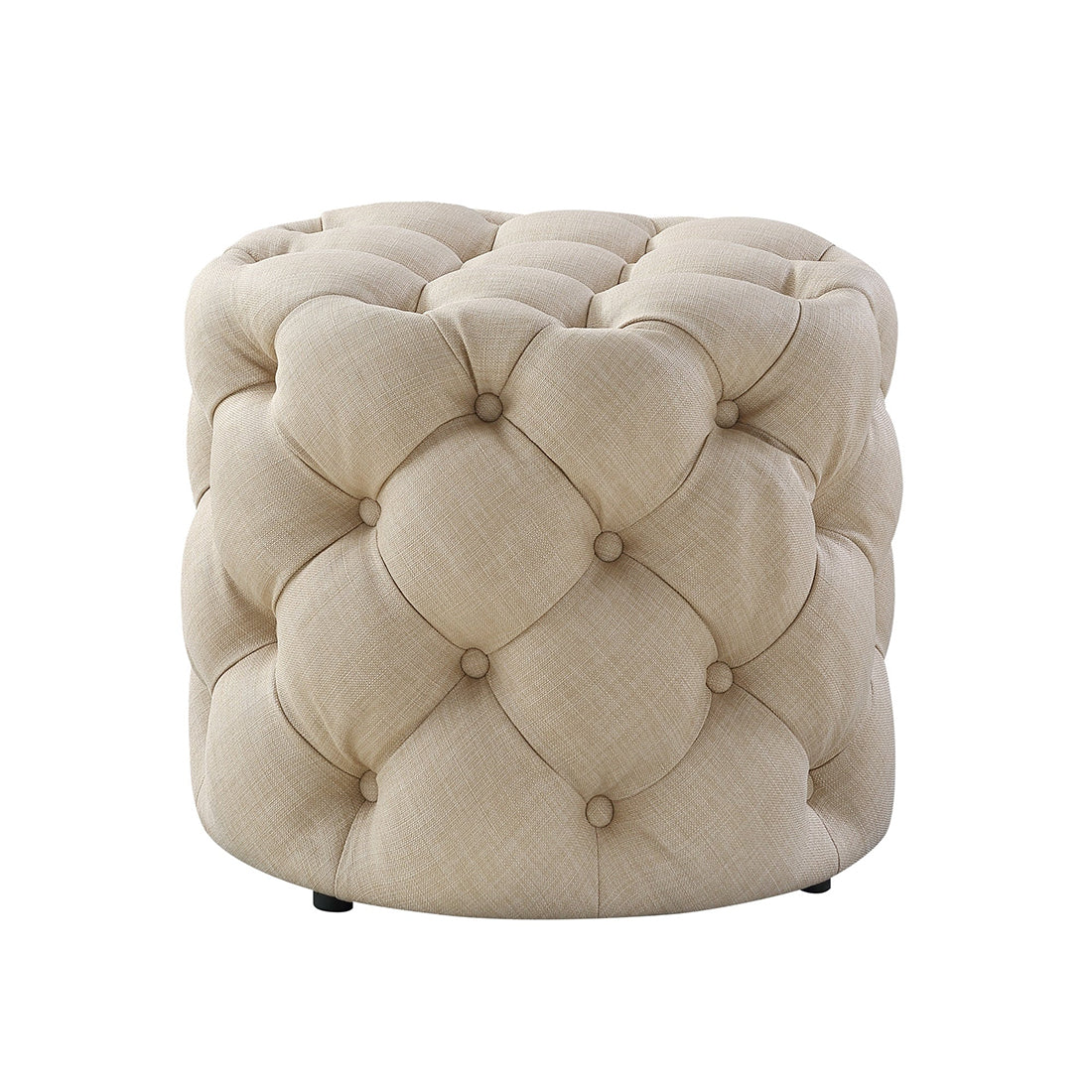 Round Tufted Velvet Ottaman/Poufee In Beige