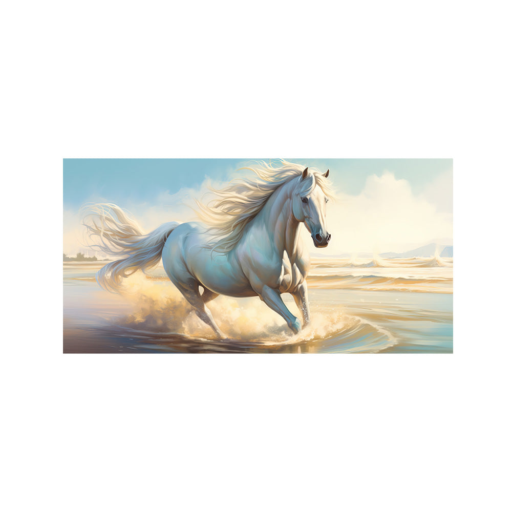 White Running Horse Canvas Wall Painting