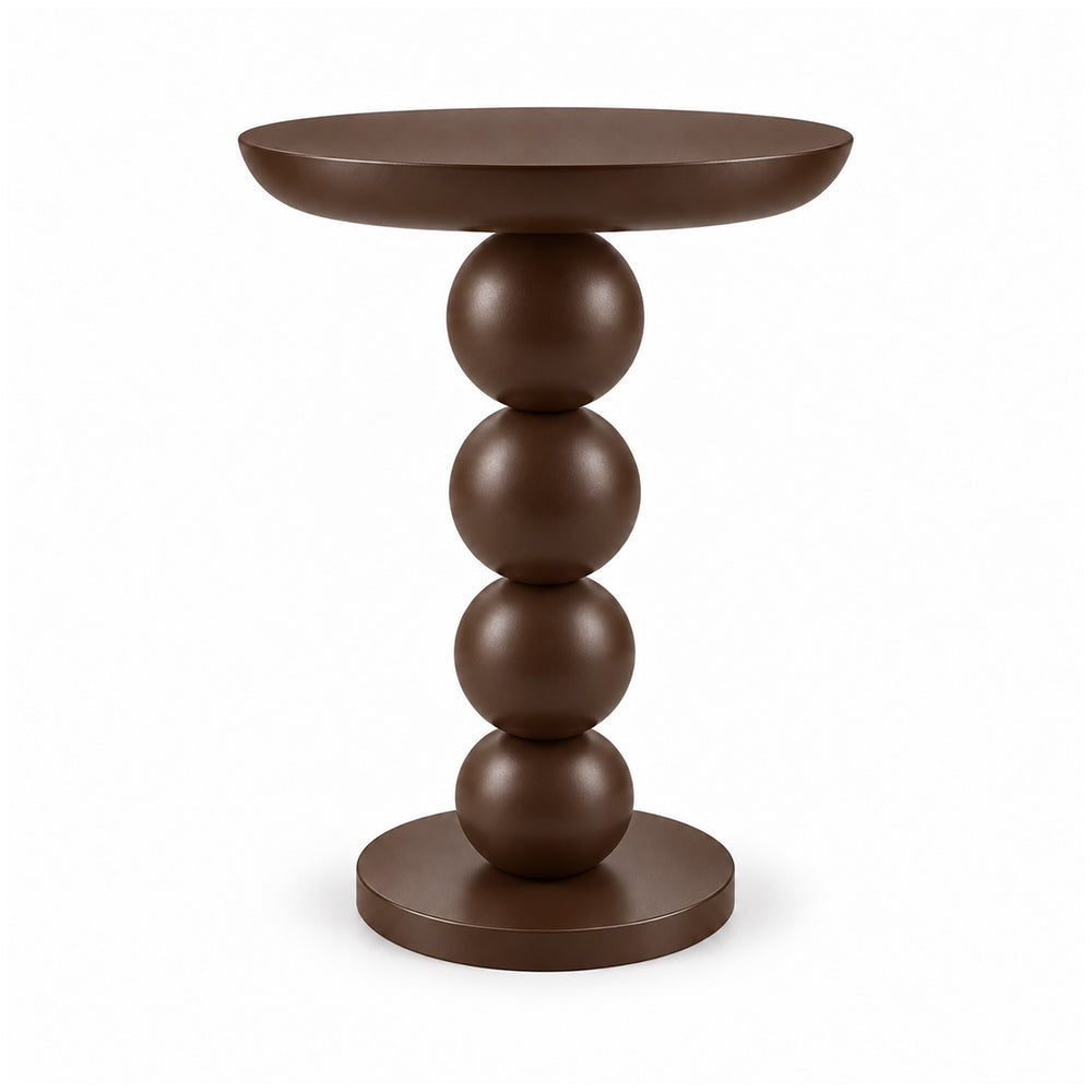 Modern Metal Round Side Table with Beaded Pedestal Base