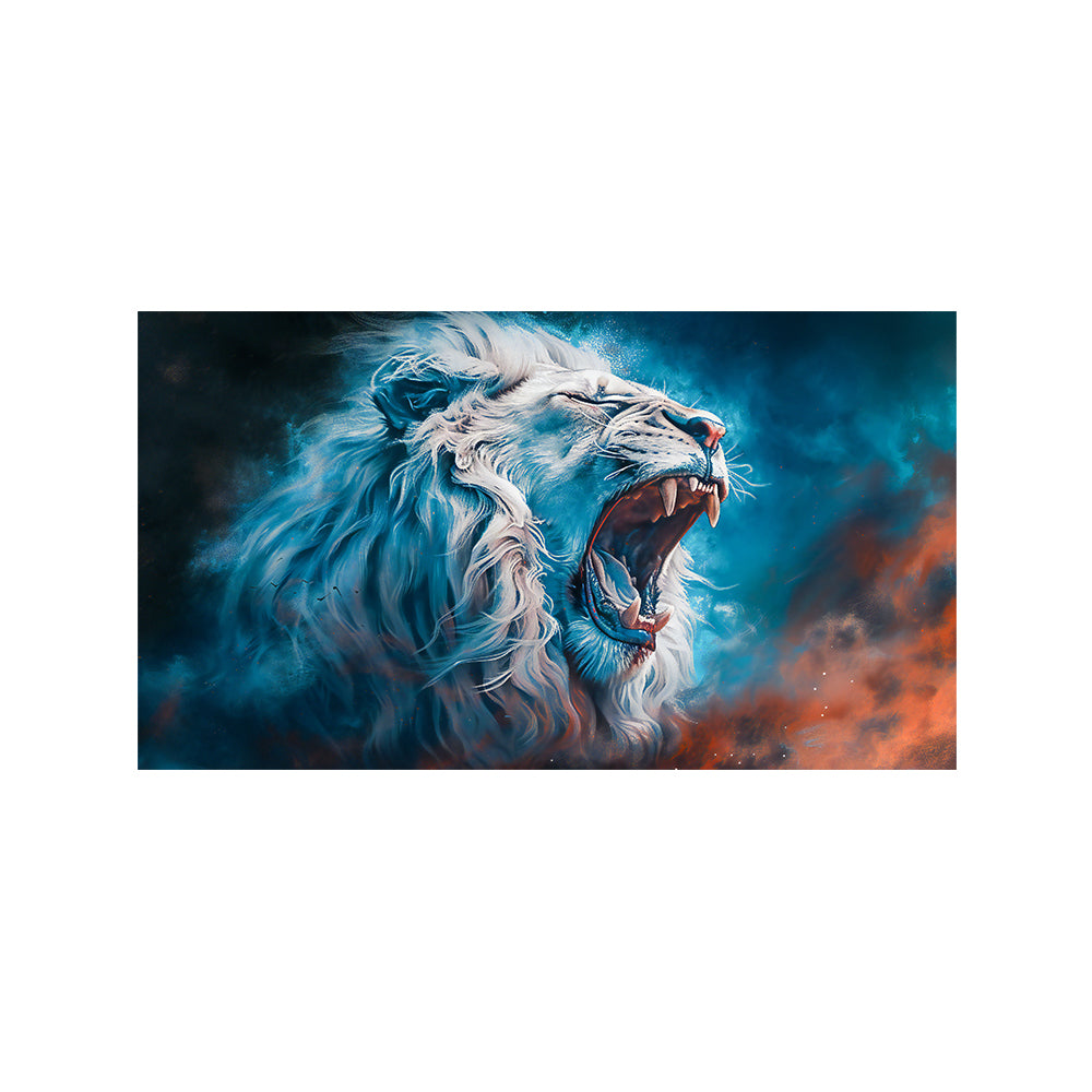 Blue White Lion Portrait Canvas Wall Painting