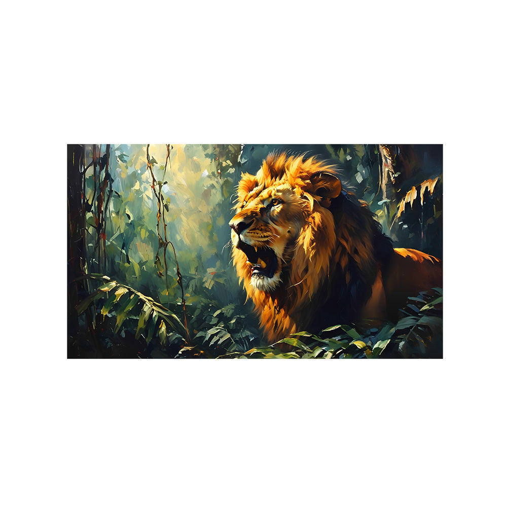 Lion in Green Forest Canvas Wall Painting
