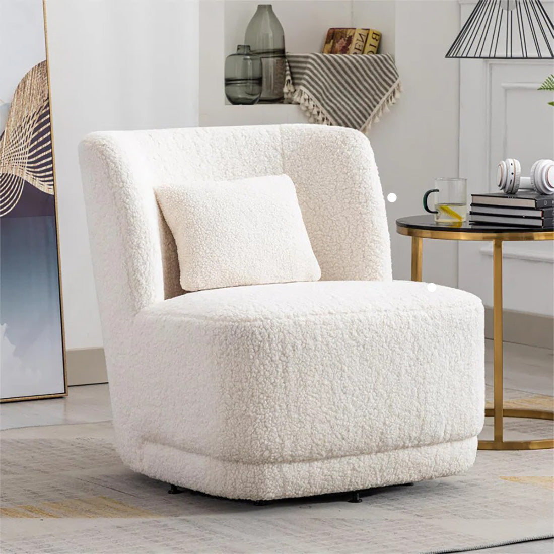 Deeda Barrel Chair Beige | Upholstered Barrel Accent Chair Neutral Beige