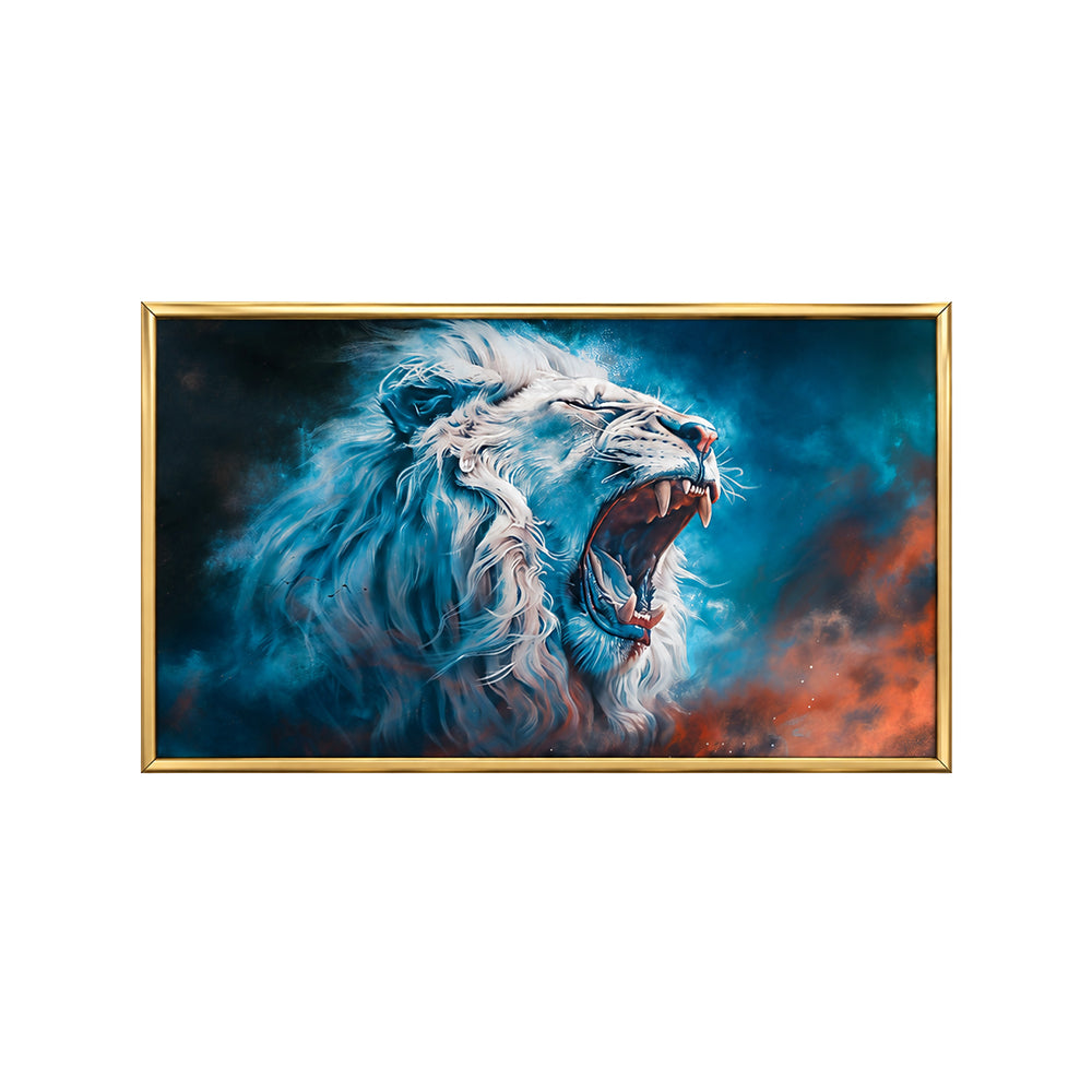 Blue White Lion Portrait Canvas Wall Painting