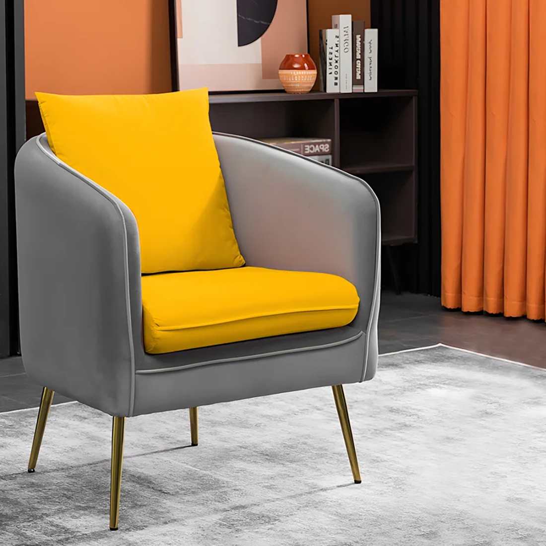 Lamb Accent Chair Grey Yellow | Two Tone Accent Chair Grey Yellow