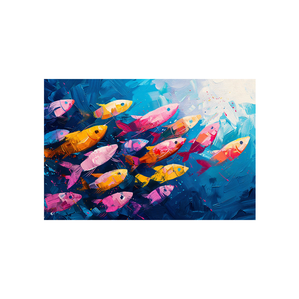 Colorful Fish School Canvas Wall Painting