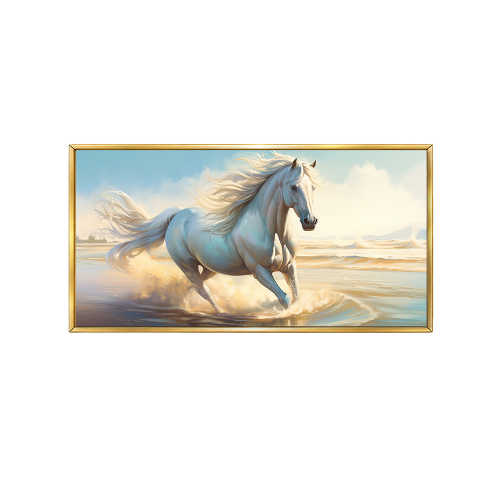 White Running Horse Canvas Wall Painting