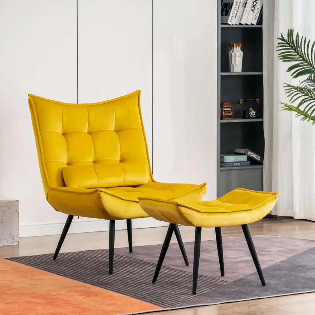 Elroy Accent Chair with Ottoman – Yellow