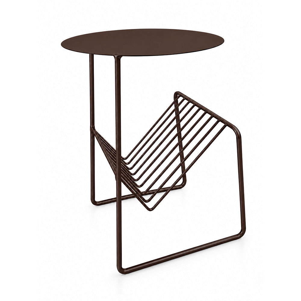 Modern Metal Round Side Table with Geometric Magazine Rack